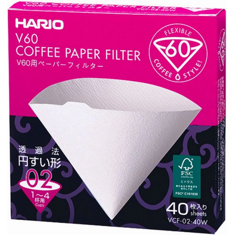 Hario papierový filter, V60-02 dripper 40ks 