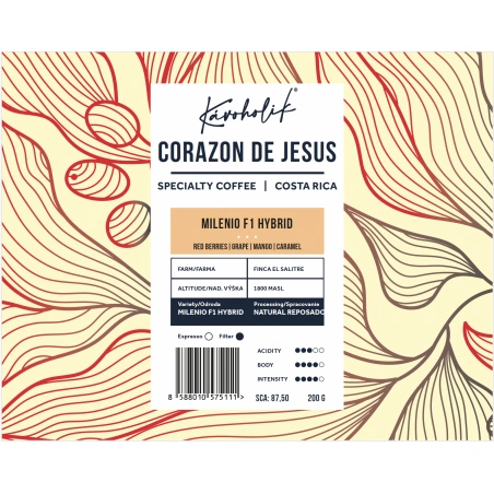 KÁVOHOLIK, Kostarika, Corazon De Jesus, Milenio F1 Hybrid, Natural Reposado
