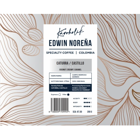 KÁVOHOLIK, Kolumbia, Edwin Norena, Caturra Castillo, Honey, Coconut Co-Ferm