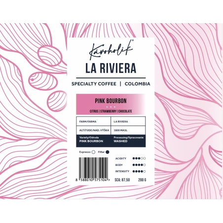 KÁVOHOLIK, Kolumbia, La Riviera, Pink Bourbon, Washed