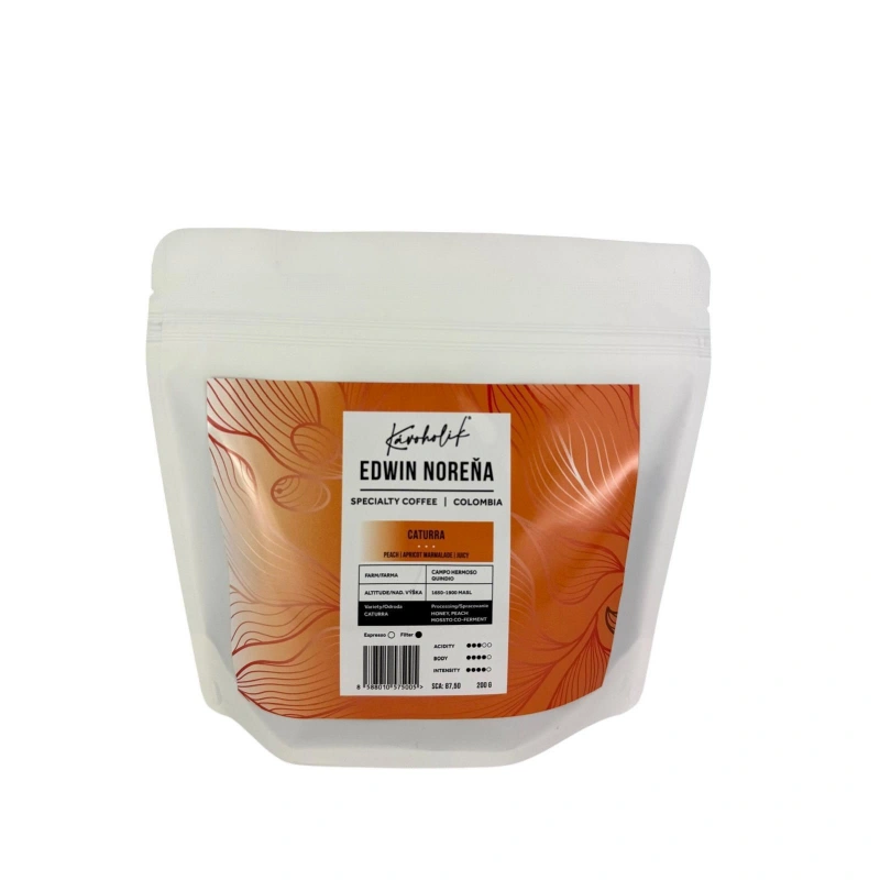 KÁVOHOLIK, Kolumbia, Edwin Norena, Caturra, Honey, Peach Co-Ferm KÁVOHOLIK, Kolumbia, Edwin Norena, Caturra, Honey, Peach Co-Ferm